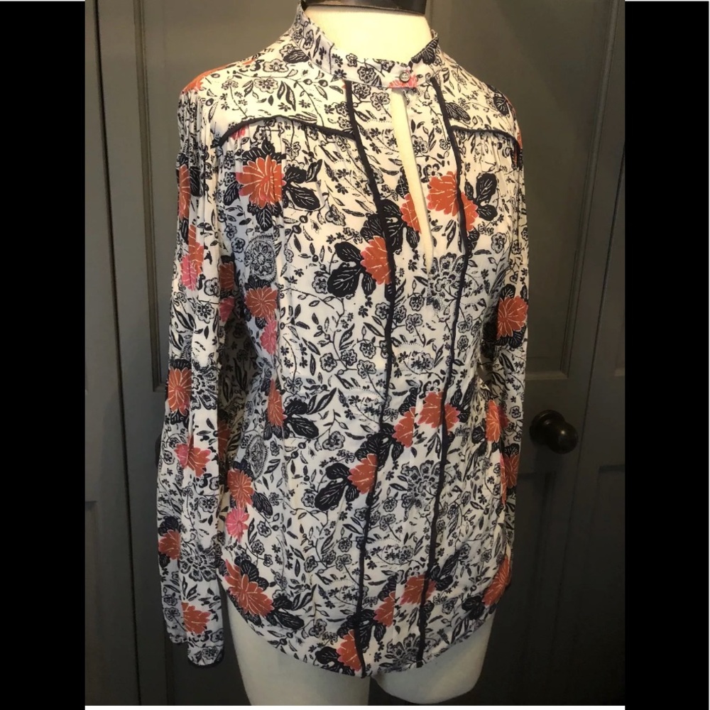 Porridge Women’s Red White  Floral Tunic Top Sz L
